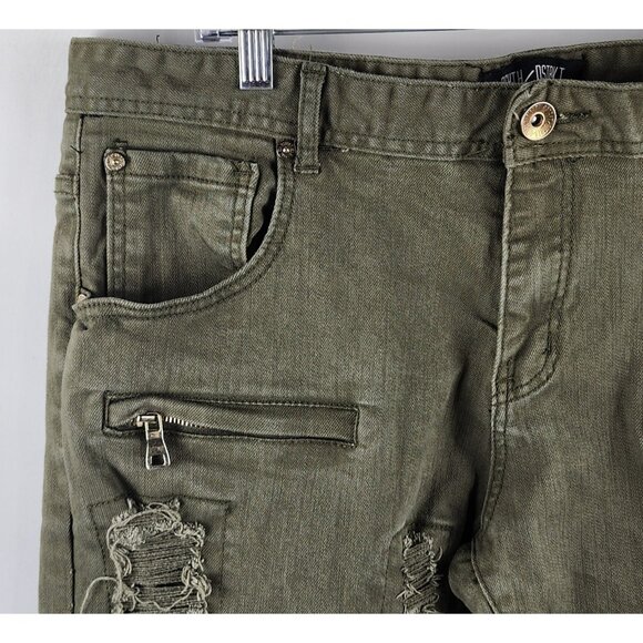 Eighth Dstrkt Jeans Mens 40x33 Green Distressed Biker Denim - Picture 3 of 12